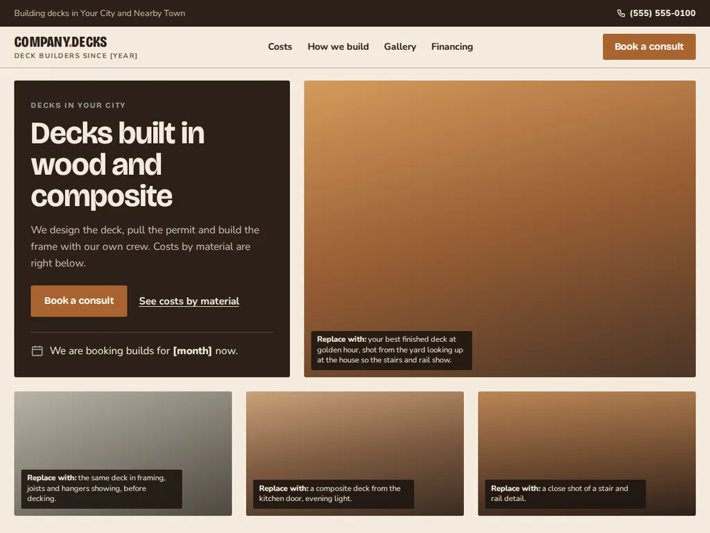 Deck Builder Website Template preview