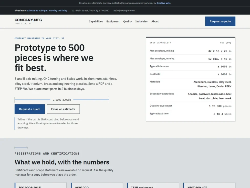 Machine Shop Website Template preview