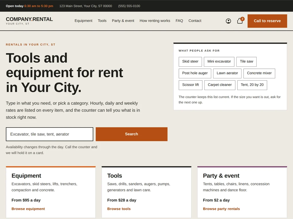 Equipment Rental Website Template preview