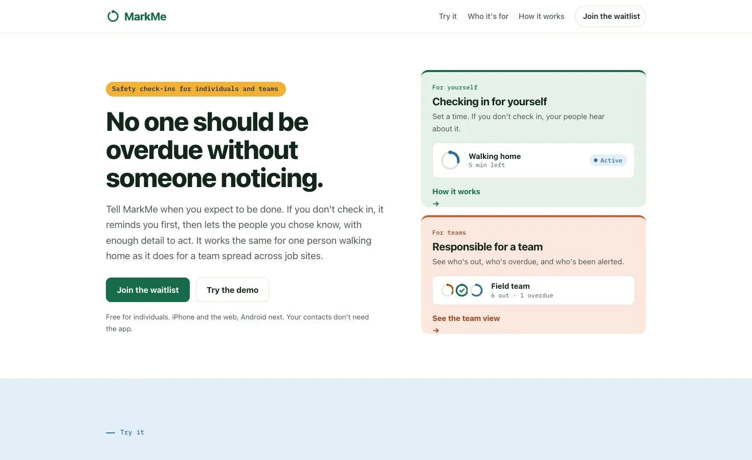 MarkMe homepage
