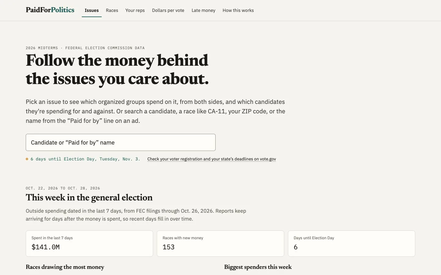 PaidForPolitics homepage