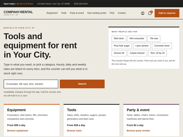 Equipment Rental template preview